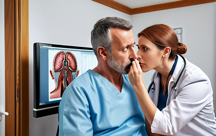 **
A modern audiology clinic in France, featuring advanced diagnostic equipment. A doctor is performing a detailed hearing exam on a patient. The atmosphere is professional and reassuring.
**