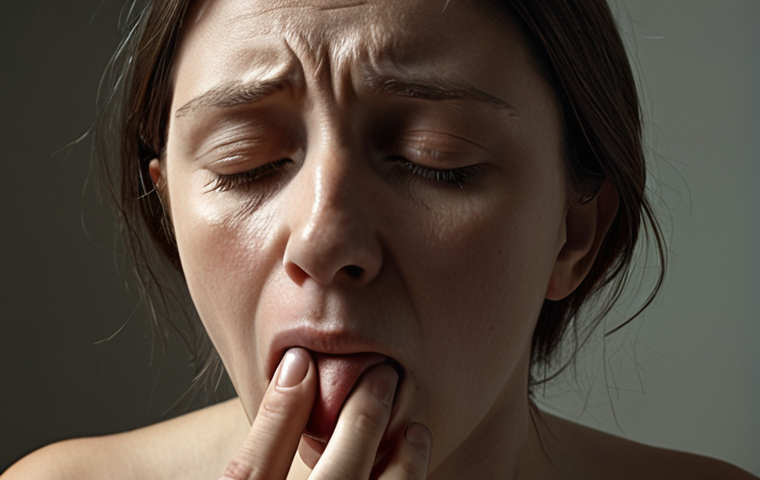 A person in their 30s or 40s, subtly touching their throat or neck, exhibiting a weary or frustrated expression. The scene should convey a sense of persistent vocal fatigue and discomfort, as if speaking is an effort. Soft, muted lighting with a slightly muted color palette to emphasize the internal struggle and the feeling of a voice that no longer "carries." The person looks contemplative and a bit lost, reflecting the "depersonalizing" sensation of losing one's voice.