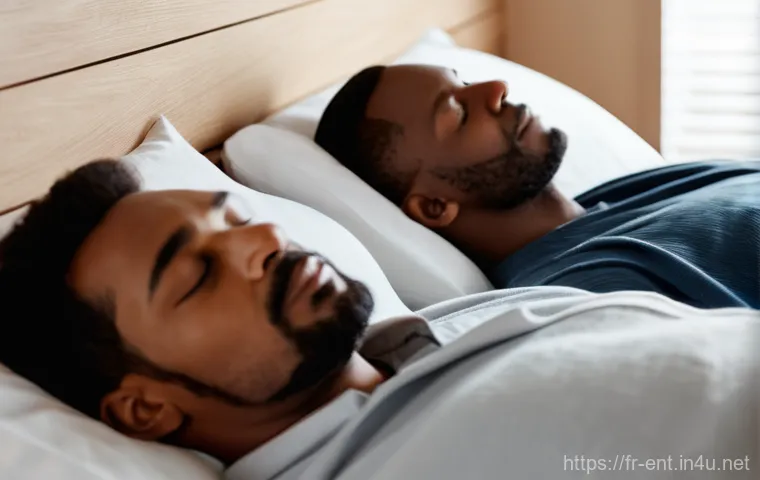 소아와 성인의 코골이 차이와 치료법 - Prompt 1: Serene Couple with Sleep Solution**