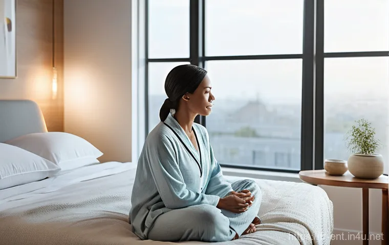 코골이 진단과 치료 병원 추천 - **Prompt:** A serene, dimly lit bedroom scene focusing on a middle-aged person (male or female) slee...
