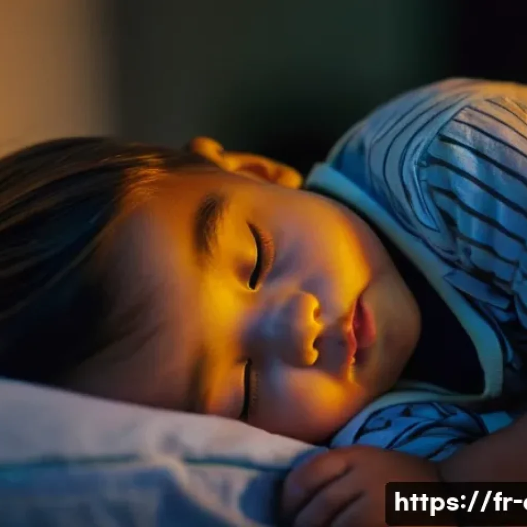 아데노이드 비대 진단과 치료 병원 - A close-up of a young child, approximately 4-6 years old, sleeping restlessly in their bed at night....