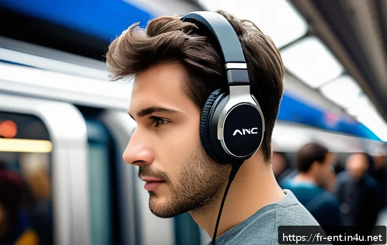 소음성 난청 예방을 위한 이어폰 선택법 - A detailed close-up of a young French adult wearing ergonomically designed over-ear headphones with ...